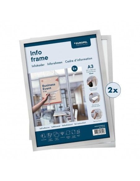 Cadres d'affichage autocollants Europel A3 argent (lot de 2)