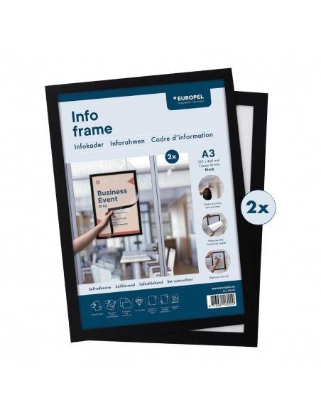 Cadres d'affichage autocollants Europel A3 noirs (lot de 2)