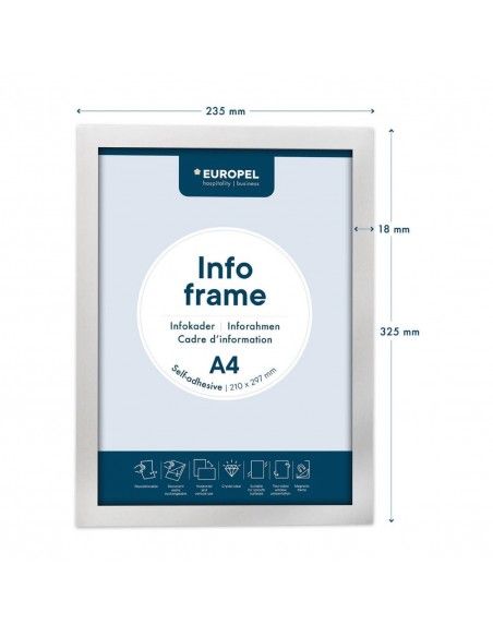 Cadres d'affichage autocollants Europel A4 argent (lot de 2)