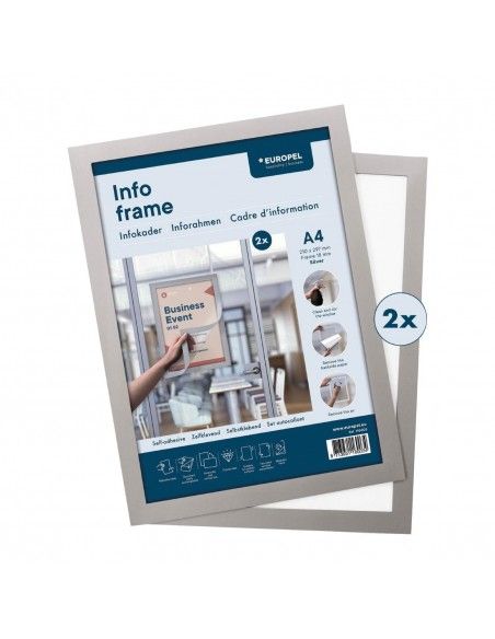 Cadres d'affichage autocollants Europel A4 argent (lot de 2)