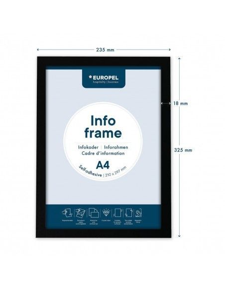 Cadres d'affichage autocollants Europel A4 noirs (lot de 2)