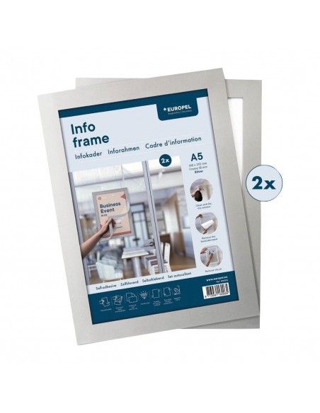 Cadres d'affichage autocollants Europel A5 argent (lot de 2)