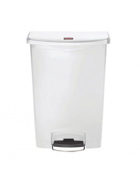 Poubelle à pédale frontale large Slim Jim Step-On Rubbermaid blanche 90L