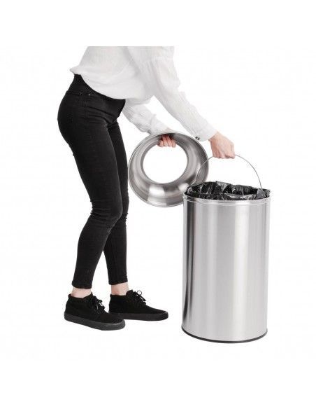Poubelle dome inox ouverte Bolero 40L