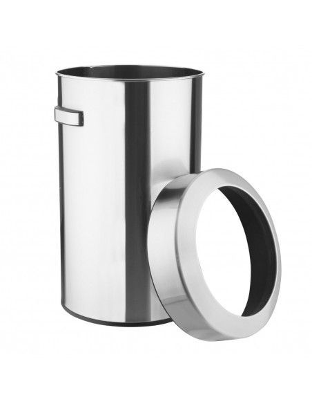 Poubelle en acier brossé Bolero avec couvercle ouvert 70L