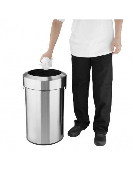 Poubelle en acier brossé Bolero avec couvercle ouvert 70L