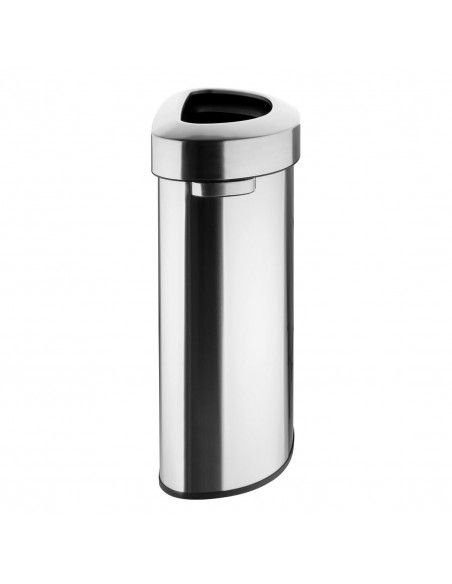 Poubelle en D en acier brossé Bolero avec couvercle ouvert 86L
