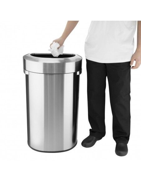 Poubelle en D en acier brossé Bolero avec couvercle ouvert 86L
