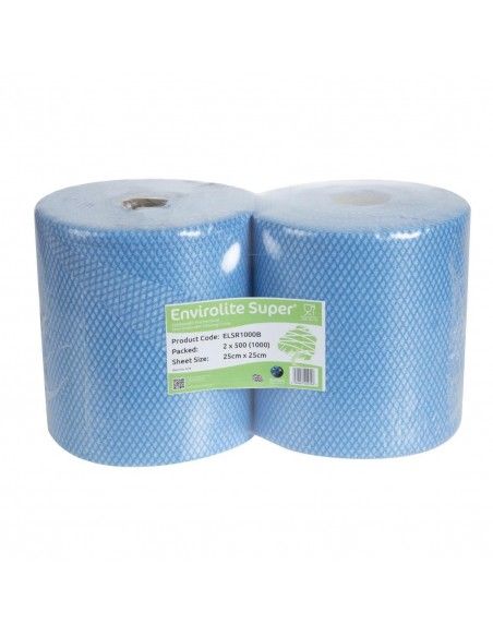 Rouleaux de chiffons de nettoyage antibactériens EcoTech Envirolite Super bleus (lot de 2 x 500)