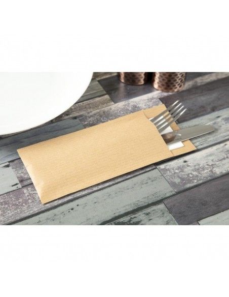 Pochettes à couverts kraft avec serviette blanche Europochette (lot de 500)