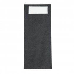 Pochettes à couverts noires avec serviette blanches Europochette (lot de 500)