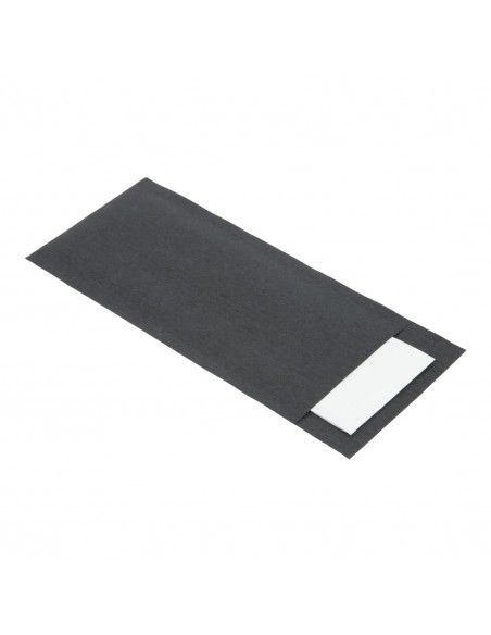 Pochettes à couverts noires avec serviette blanches Europochette (lot de 500)