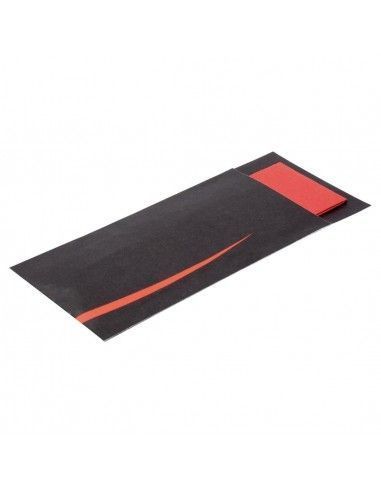 Pochettes à couverts noires avec serviette rouge Europochette (Lot de 100)