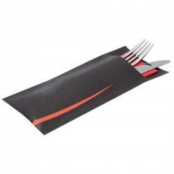 Pochettes à couverts noires avec serviette rouge Europochette (Lot de 100) 2