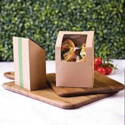 Boîtes à wrap et tortilla kraft compostables avec fenêtre PLA Vegware 2
