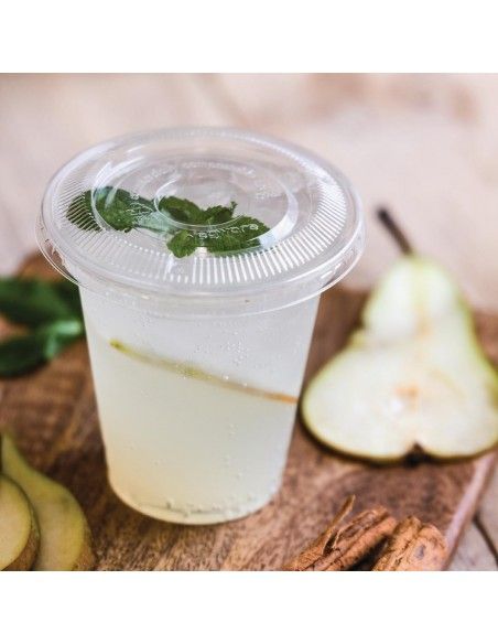 Couvercles plats PLA sans trou compostables pour gobelets boissons froides Vegware série 96 (lot de 1000)