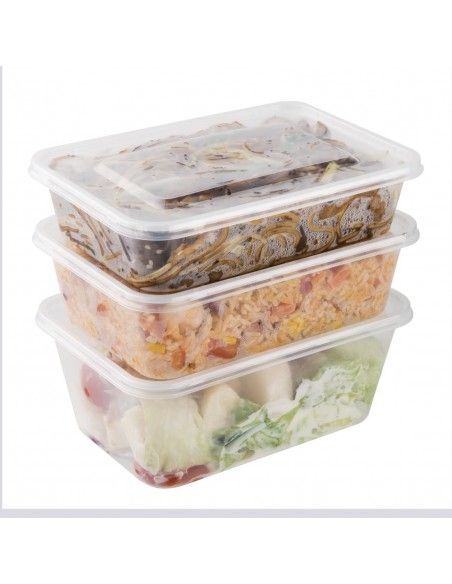Boîtes moyennes en plastique micro-ondables avec couvercles Fiesta Recyclable 650ml (lot de 250)