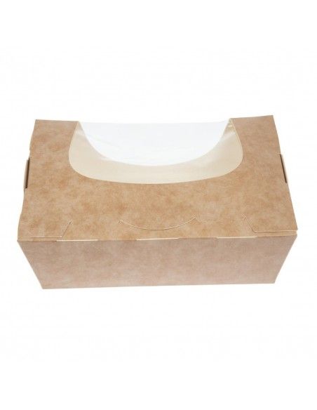 Barquettes à salade kraft recyclables avec fenêtre acétate 825ml (lot de 200)