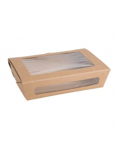 Boîtes salade compostables avec fenêtre en PLA Fiesta Compostable 1200ml (lot de 200)