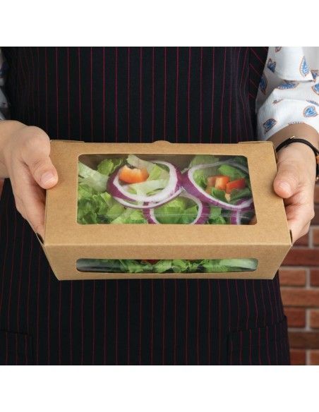 Boîtes salade compostables avec fenêtre en PLA Fiesta Compostable 1200ml (lot de 200)