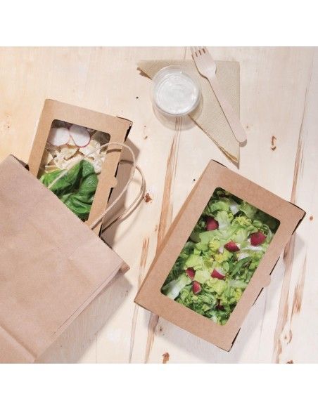 Boîtes salade compostables avec fenêtre en PLA Fiesta Compostable 1200ml (lot de 200)