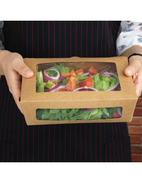 Boîtes salade compostables avec fenêtre en PLA Fiesta Compostable 1600ml (lot de 200)