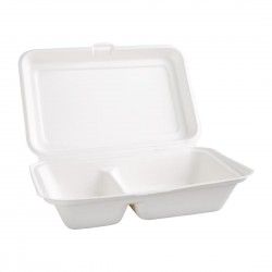 Boîtes 2 compartiments avec couvercle à charnière compostables en bagasse Fiesta Compostable 253mm (lot de 200) 2