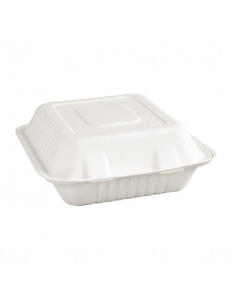 Boîtes 3 compartiments avec couvercle à charnière compostables en bagasse Fiesta Compostable 201mm (lot de 200)