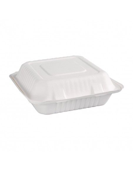 Boîtes avec couvercle à charnière Recyclables en bagasse Fiesta Recyclable 236mm (lot de 200)