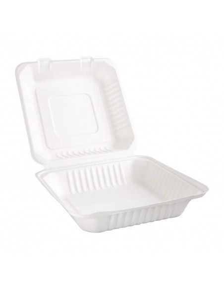 Boîtes avec couvercle à charnière Recyclables en bagasse Fiesta Recyclable 236mm (lot de 200)