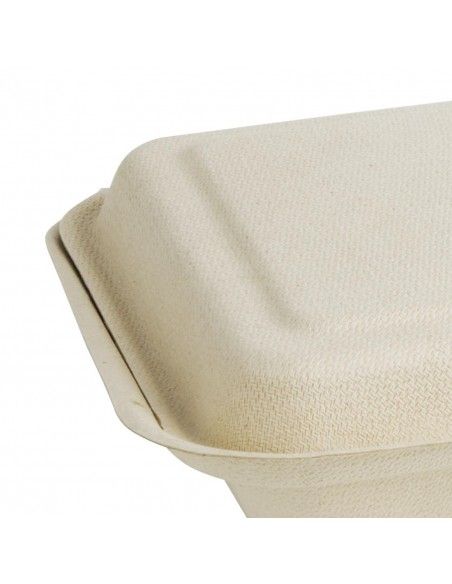 Boîtes 2 compartiments avec couvercle à charnière compostables en bagasse coloris naturel Fiesta Compostable 253mm (lot de 200)
