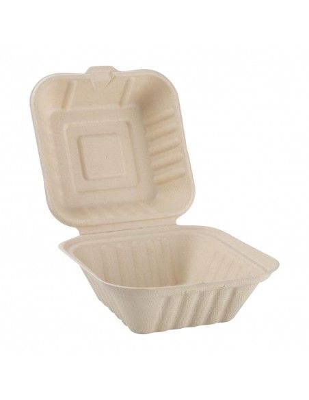 Boîtes hamburger compostables en bagasse coloris naturel Fiesta Compostable 152mm (lot de 500)