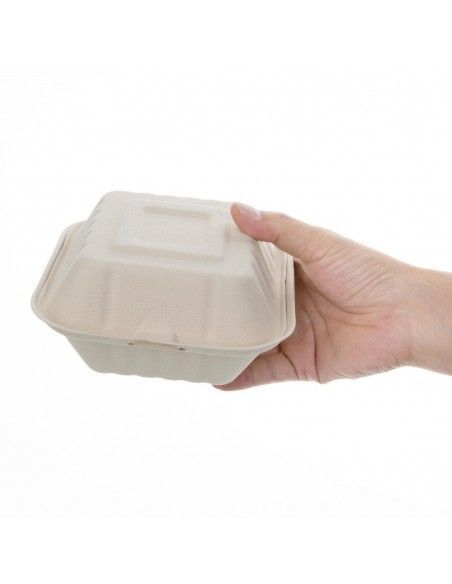 Boîtes hamburger compostables en bagasse coloris naturel Fiesta Compostable 152mm (lot de 500)