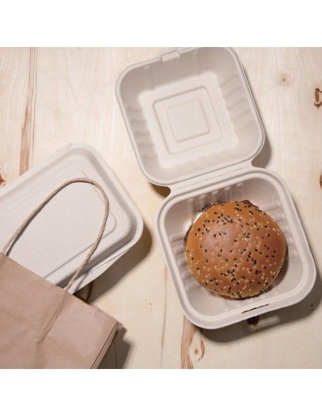 Boîtes hamburger compostables en bagasse coloris naturel Fiesta Compostable 152mm (lot de 500)