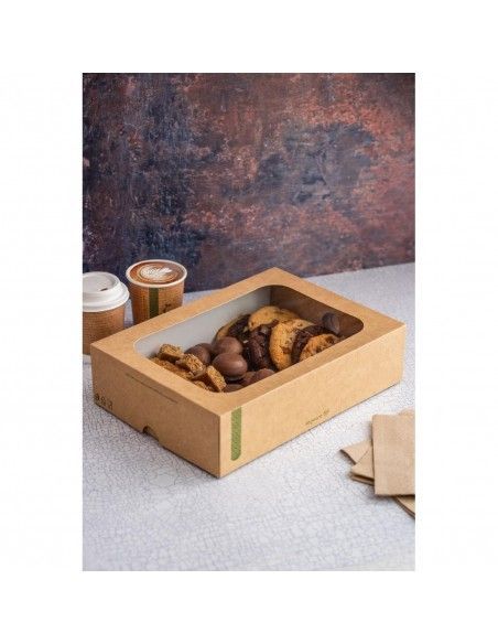 Boîtes compostables standards avec plateau et couvercle à fenêtre Vegware (Lot de 50)