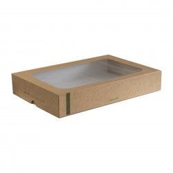 Grandes boîtes compostables avec plateau et couvercle à fenêtre Vegware (Lot de 25)