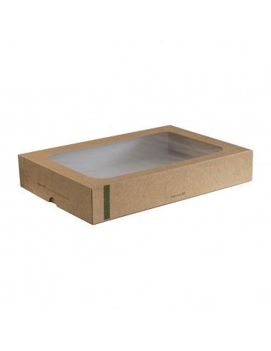 Grandes boîtes compostables avec plateau et couvercle à fenêtre Vegware (Lot de 25)