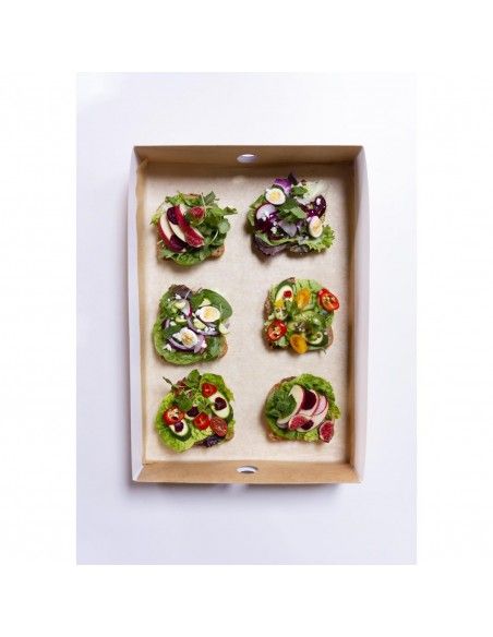Grandes boîtes compostables avec plateau et couvercle à fenêtre Vegware (Lot de 25)