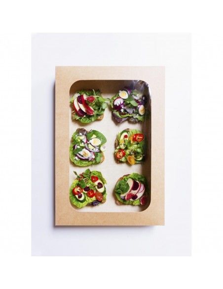 Grandes boîtes compostables avec plateau et couvercle à fenêtre Vegware (Lot de 25)