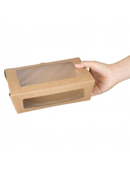 Boîtes salade avec fenêtre PET Fiesta Recyclable 1200ml (lot de 150)