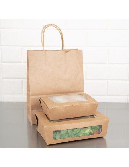 Boîtes salade avec fenêtre PET Fiesta Recyclable 1600ml (lot de 100)