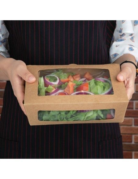 Boîtes salade avec fenêtre PET Fiesta Recyclable 1600ml (lot de 100)