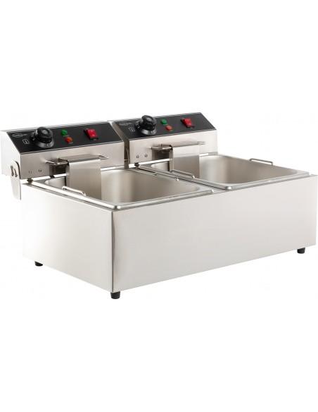 Friteuse électrique de table avec robinet de vidange, capacité de l'huile 2x6 litres