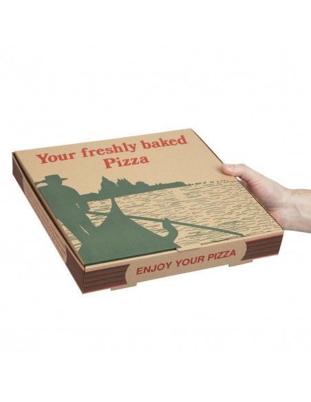 Boîtes à pizza imprimées compostables 311mm (lot de 100)