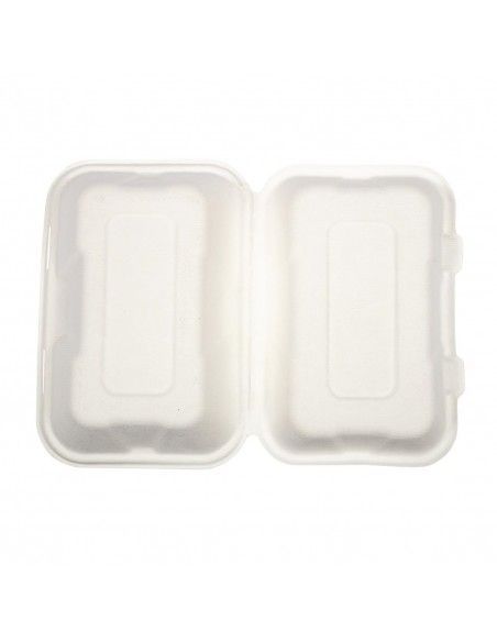 Boîtes repas en bagasse compostables avec couvercle à charnière Vegware 228mm (Lot de 200)