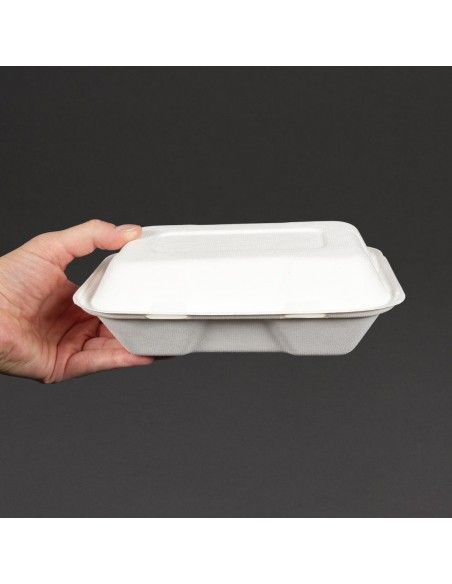 Boîtes repas en bagasse compostables avec couvercle à charnière Vegware 228mm (Lot de 200)