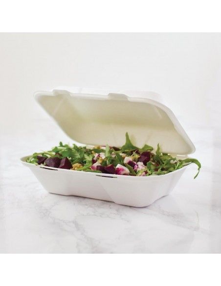Boîtes repas en bagasse compostables avec couvercle à charnière Vegware 228mm (Lot de 200)