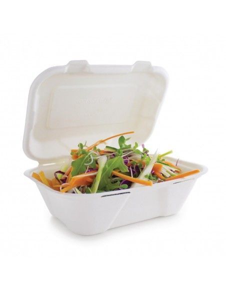 Boîtes repas en bagasse compostables avec couvercle à charnière Vegware 228mm (Lot de 200)