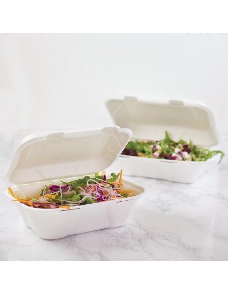 Boîtes repas en bagasse compostables avec couvercle à charnière Vegware 228mm (Lot de 200)