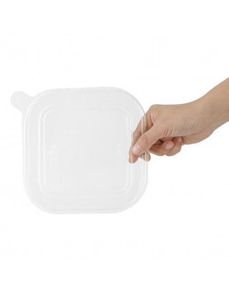 Couvercles PET pour barquettes carrées Fiesta Recyclable (lot de 300)